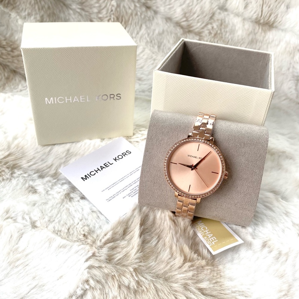 NWT authentic MK rosegold tone pave rim watch